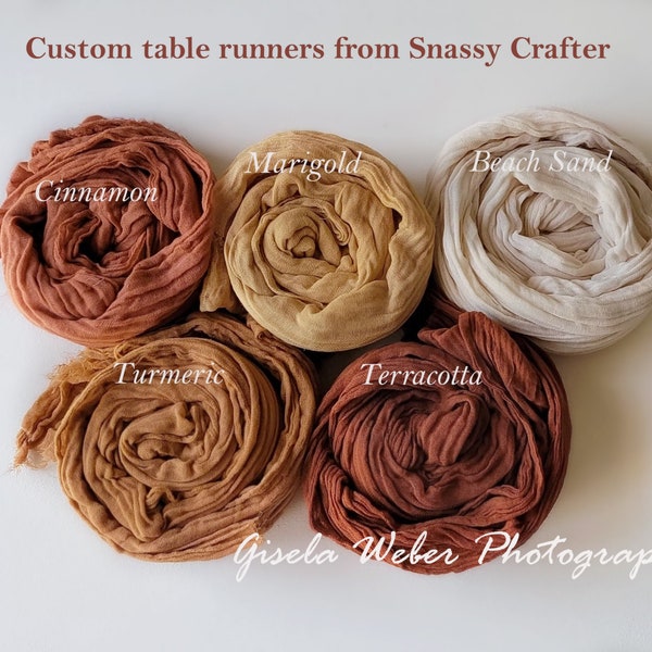Cheesecloth Wedding Table Runner,      Terracotta, Marigold, Burnt Orange Gauze Table Centerpiece