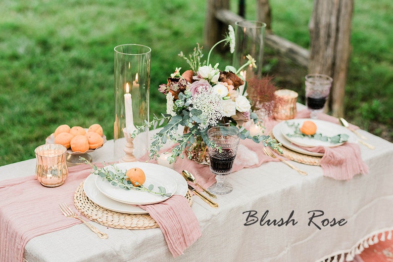 Blue Cheesecloth Table Runner and Napkins Premium Quality pick your color and length image 6