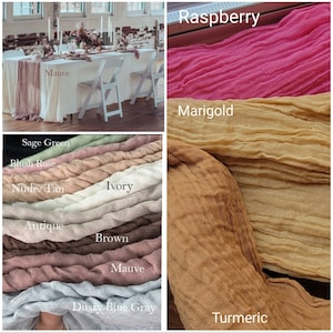 May include: A variety of colors of sheer fabric swatches, including sage green, blush rose, nude/tan, ivory, antique, brown, mauve, dusty blue gray, raspberry, marigold, and turmeric.