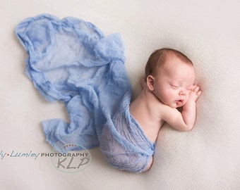 Blue Gauze Baby Wrap, Newborn Photo Prop, Blue Baby Wrap, Newborn Cheesecloth Wrap, Baby Boy Photography Prop, Baby Blue Gauze Newborn Wrap