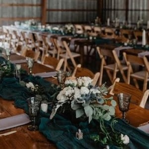 Dark Forest Green Cheesecloth Table Runner, Green Gauze Runner Table Centerpiece Wedding Decor, Green Cheesecloth Wedding Table Runner