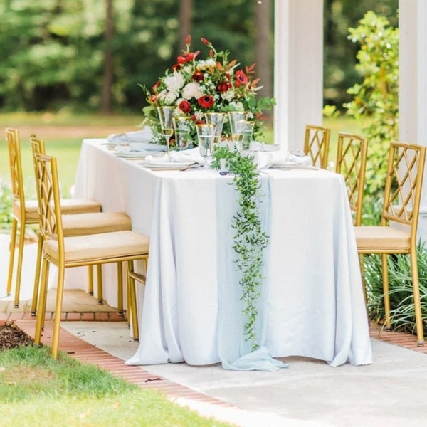 Light Blue Gauze Table Runner Weddings Cheesecloth Table Centerpiece, Hand Dyed Dusty Blue Gauze Runner, Wedding Reception Decor