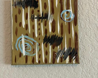 Abstrakcyjny obraz „Złoty Wir” – mała, nowoczesna sztuka na płótnie do sypialni lub biura