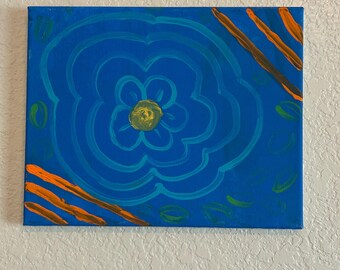 Abstrakcyjny obraz z niebieskimi kwiatami – odważna, nowoczesna sztuka ścienna na płótnie