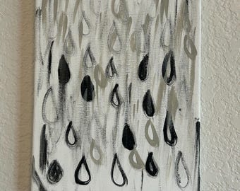 Czarno-biała abstrakcja z kroplami deszczu – nowoczesna, neutralna sztuka na płótnie