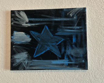 Obraz „Niebieska Gwiazda” – mała, niebiańska dekoracja ścienna na płótnie do sypialni, akademika lub pokoju dziecięcego