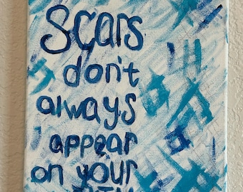 Obraz z cytatem o zdrowiu psychicznym – niebieski, ręcznie malowany obraz na płótnie