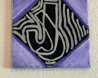 Abstrakcyjny obraz „Podwójne J”, czarno-liliowy, sztuka ścienna