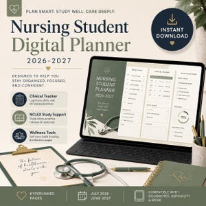 看護学生向けデジタルプランナー 2026-2027 | 臨床実習、NCLEX、ウェルネスに関するハイパーリンク付きデジタルダウンロード
