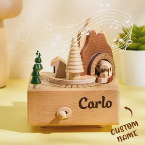 Custom Wooden Train Tunnel Music Box – Personalised Name Gift · Engraved Keepsake for Kids · Handmade Wooden Toy with Moving Train