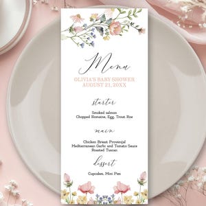 Editable Baby Shower Menu, Wildflower Food Card, Floral Garden Party Template, Printable PM100