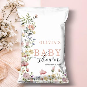 Editable Baby Shower Chip Bag, Boho Wildflower Baby in Bloom, Floral Meadow Wrapper PM100