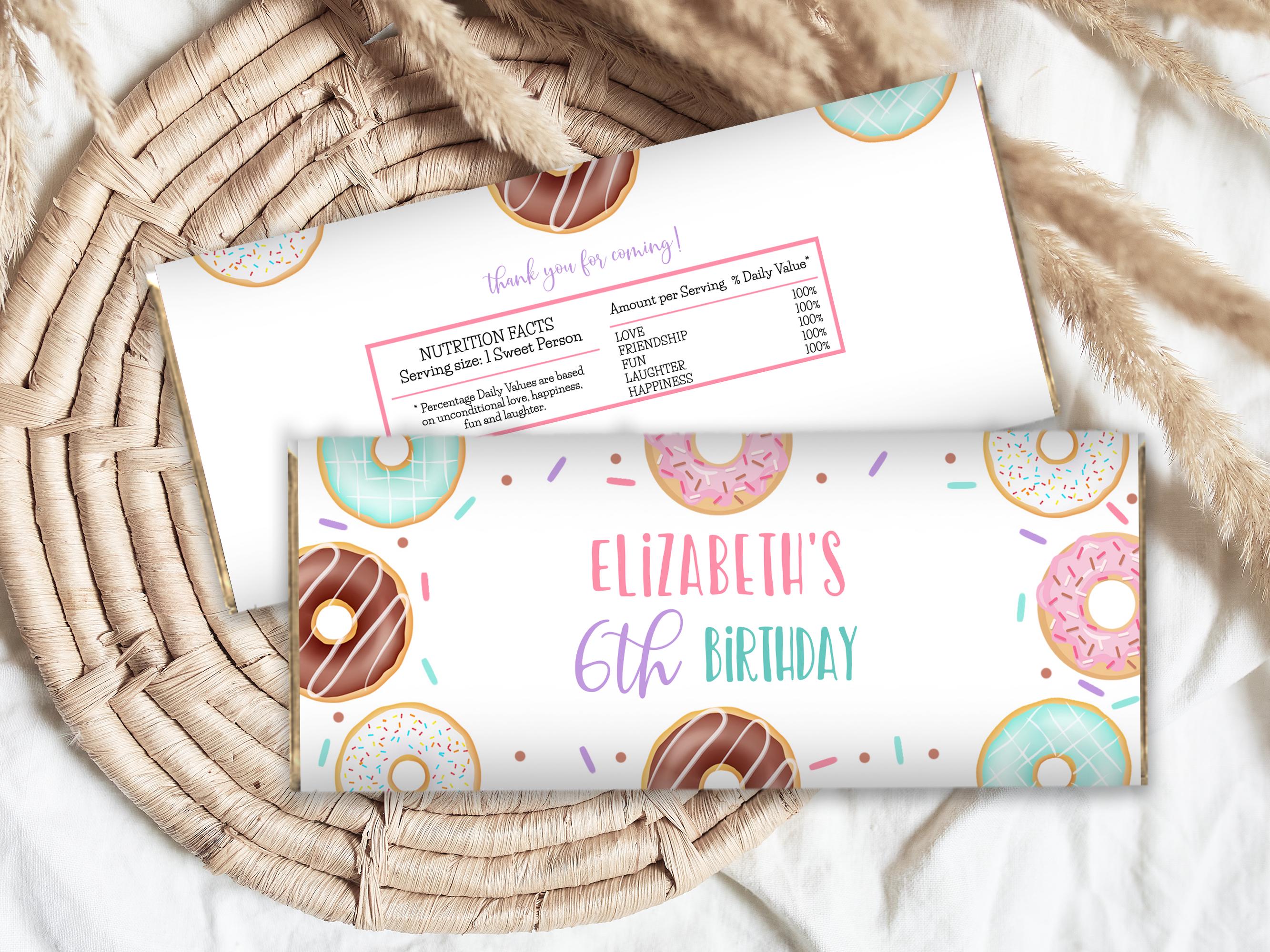 Editable Pastel Donut Birthday Girl Candy Bar Wrapper, Printable ...