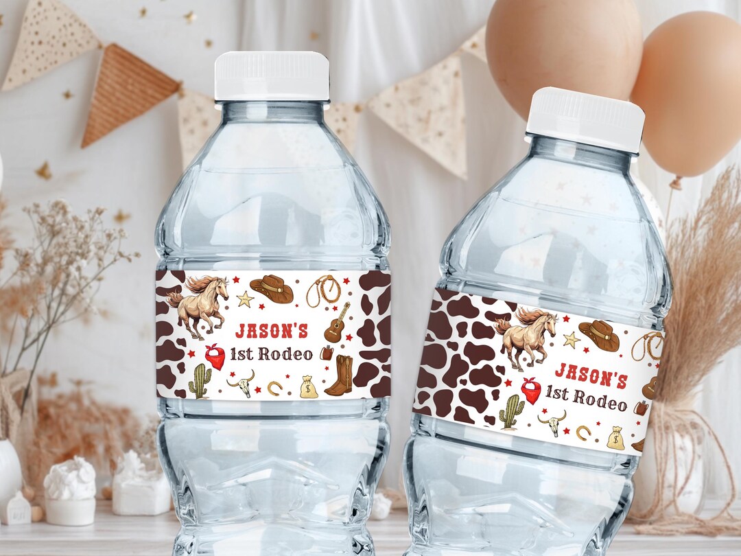 Editable Red My 1st Rodeo Water Bottle Label, Cowboy Birthday Party ...