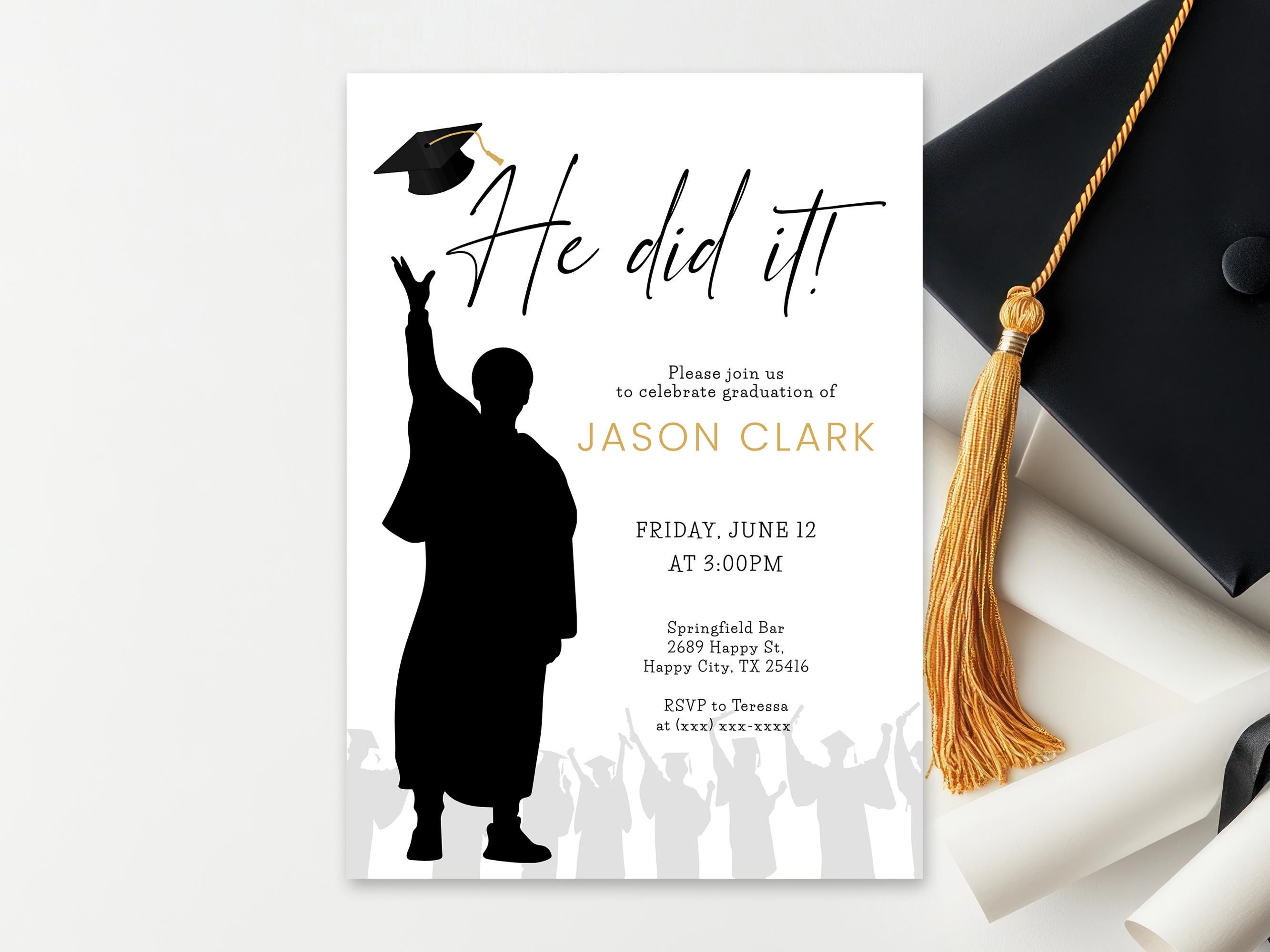 Editable Boy Graduation Invitation, He Did It Grad Party Card Printable ...