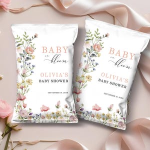 Editable Baby in Bloom Baby Shower Chip Bag, Wildflower Floral Chip Bag Label, Baby in Bloom Party Favor, Wildflower Party Favors PM100