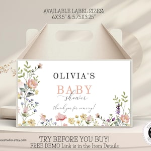 Editable Wildflower Gable Box Label, Printable Boho Baby Shower Party Decor PM100