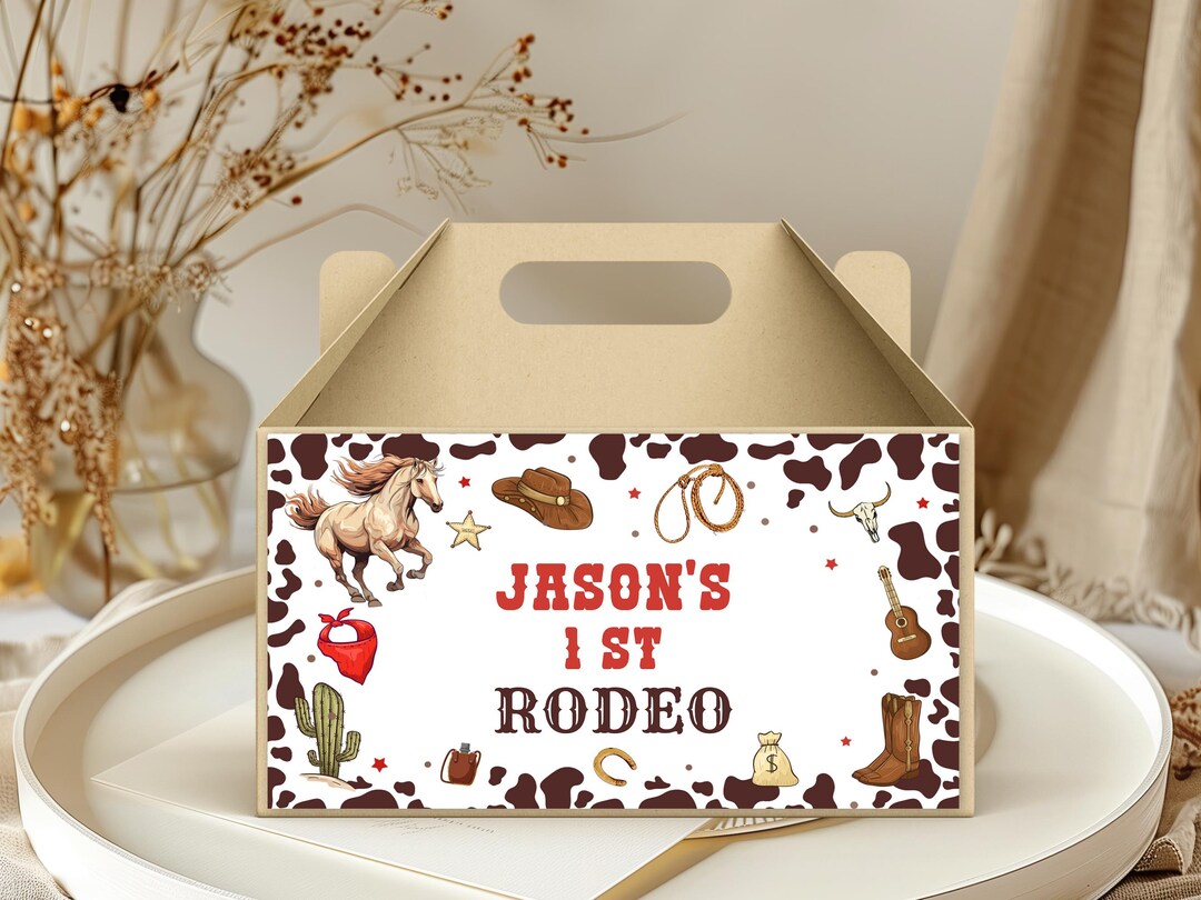 Pink Rodeo Theme Gable Box Editable Red My 1st Rodeo Gable Box Label, Wild West Cowboy Birthday ...