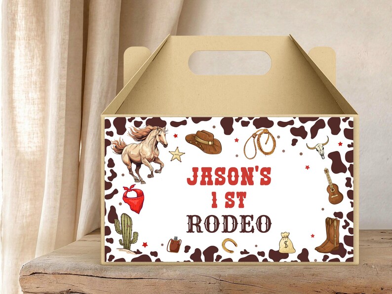 Editable Red My 1st Rodeo Gable Box Label, Wild West Cowboy Birthday ...