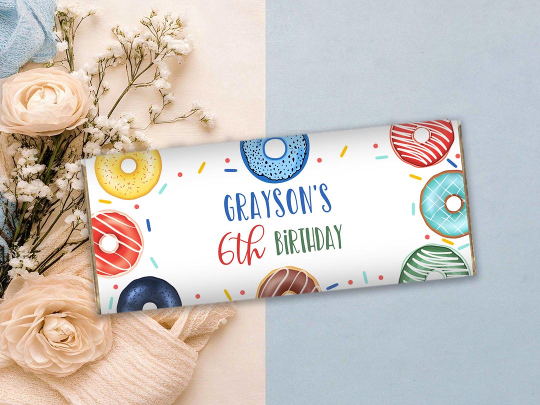 Editable Colorful Sprinkle Donut Chocolate Bar Wrapper, Birthday Party ...
