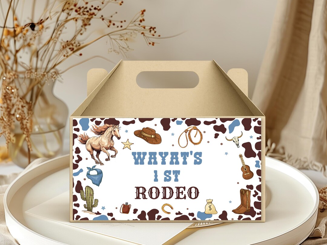 Editable Blue My 1st Rodeo Gable Box Label, Cowboy Birthday Favor ...