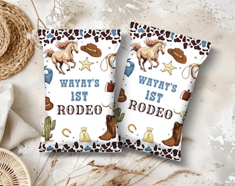 Editable My 1st Rodeo Chip Bag Wrapper, Blue Cowboy Party Favors (Digital Download) PM110