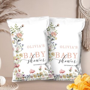 Editable Wildflower Chip Bag Wrapper, Boho Floral Baby Shower Chips Pouch, Meadow Flowers Snacks Wrapper, Treats Favors Chip Bag PM100