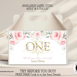 Little Miss Onederful Gable Box Label, Printable Blush Pink Floral Labels PM101