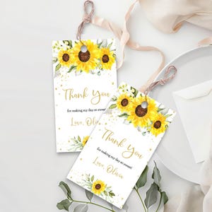 Editable Sunflower Favor Tag, Boho Floral Rectangle Thank You Tag, Birthday Girl Gift Tag, Printable Party Favorss Decoration  PM103