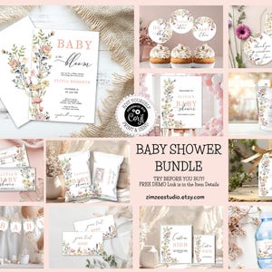 Editable Baby in Bloom Baby Shower Bundle, Wildflower Boho Floral Party Decor Set PM100