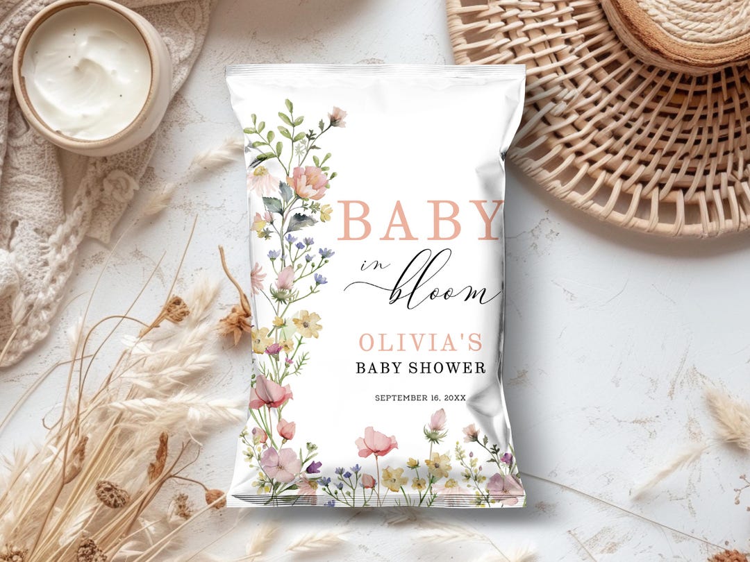 Editable Baby in Bloom Chip Bag Wrapper, Wildflower Baby Shower Favor ...