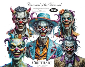 Horror Clown Portraits: Evil Jester Goth Art (4K PNG Download)