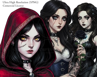 Fantasy Clipart Bundle | Dark Gothic Portrait Set (PNG, 4K, Commercial Use)