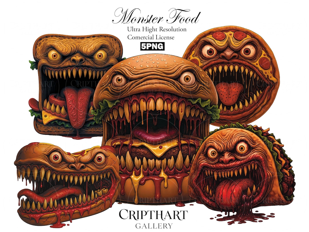 Monster Food Clipart: 4K Horror PNG Illustrations (commercial Use) - Etsy