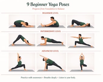 Yoga Poses Progression Chart | Beginner to Advanced (Instant Download)