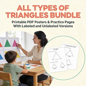 Paquete de todo tipo de triángulos: pósteres de geometría imprimibles y páginas de práctica