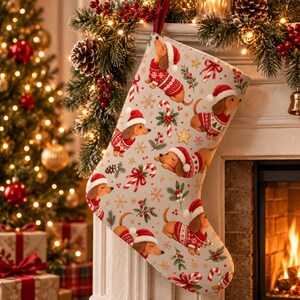 Christmas Teddy Bear Stocking | Santa Hats, Candy Canes, Holly