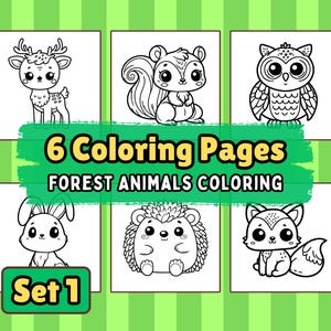 SET 1 | Forest Animals Coloring Book – 6 Bold and Easy Pages for Kids & Adults | Woodland Animal Coloring Pages