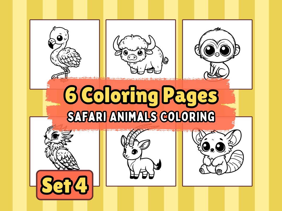 SET 4 | Safari Animals Coloring Book – 6 Bold and Easy Pages for Kids ...