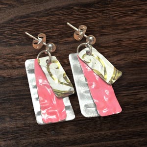 Embossed Cookie Tin Dangle Earrings, Upcycled Metal Jewelry