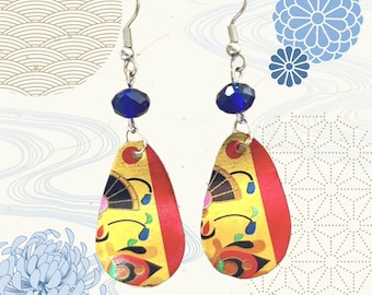 Gold, Pink and Blue Recycled Metal Earrings-Repurposed Candy Tin Jewelry