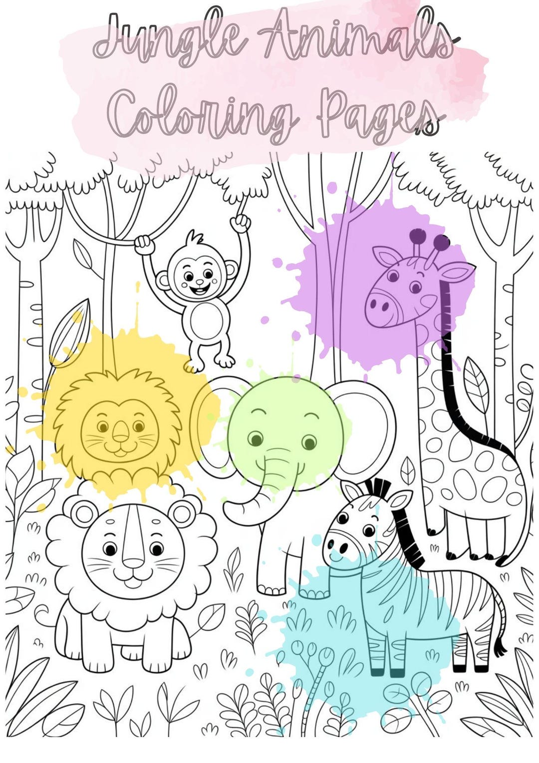 Printable Jungle Safari Coloring Pages for Kids 4 A4 Sheets Baby Lion ...