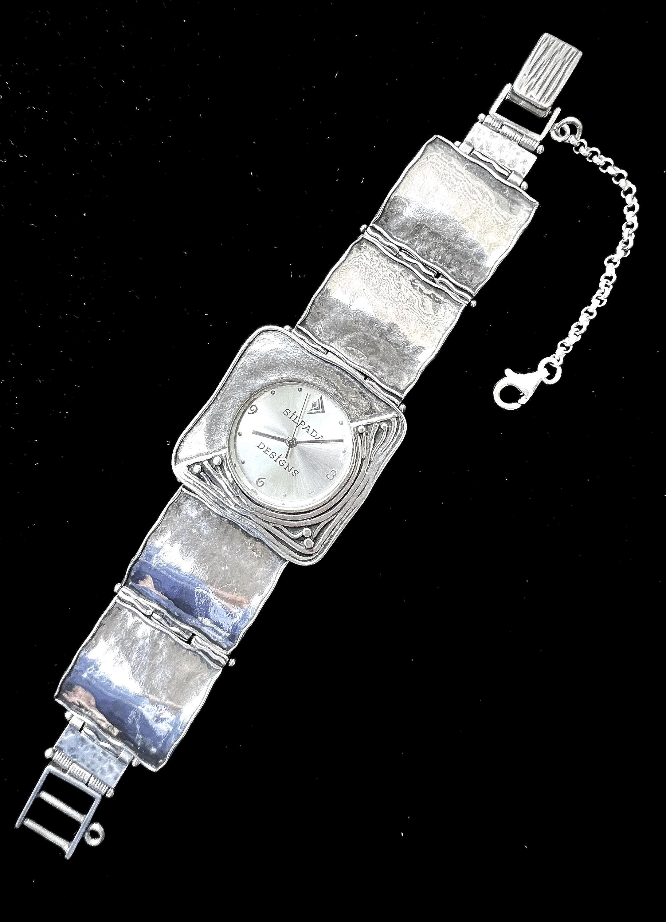 Hammered Sterling Silver Square Link Watch Silpada Safety Chain