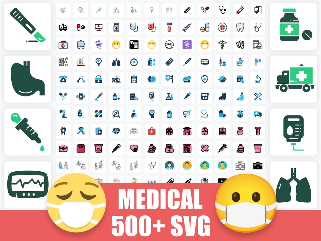 Medical SVG Icons Bundle 500 Plus Healthcare Clipart Files for Cricut ...