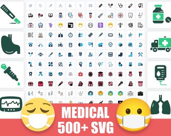 Medical SVG Icons Bundle 500 Plus Healthcare Clipart Files for Cricut Silhouette Designers Projects
