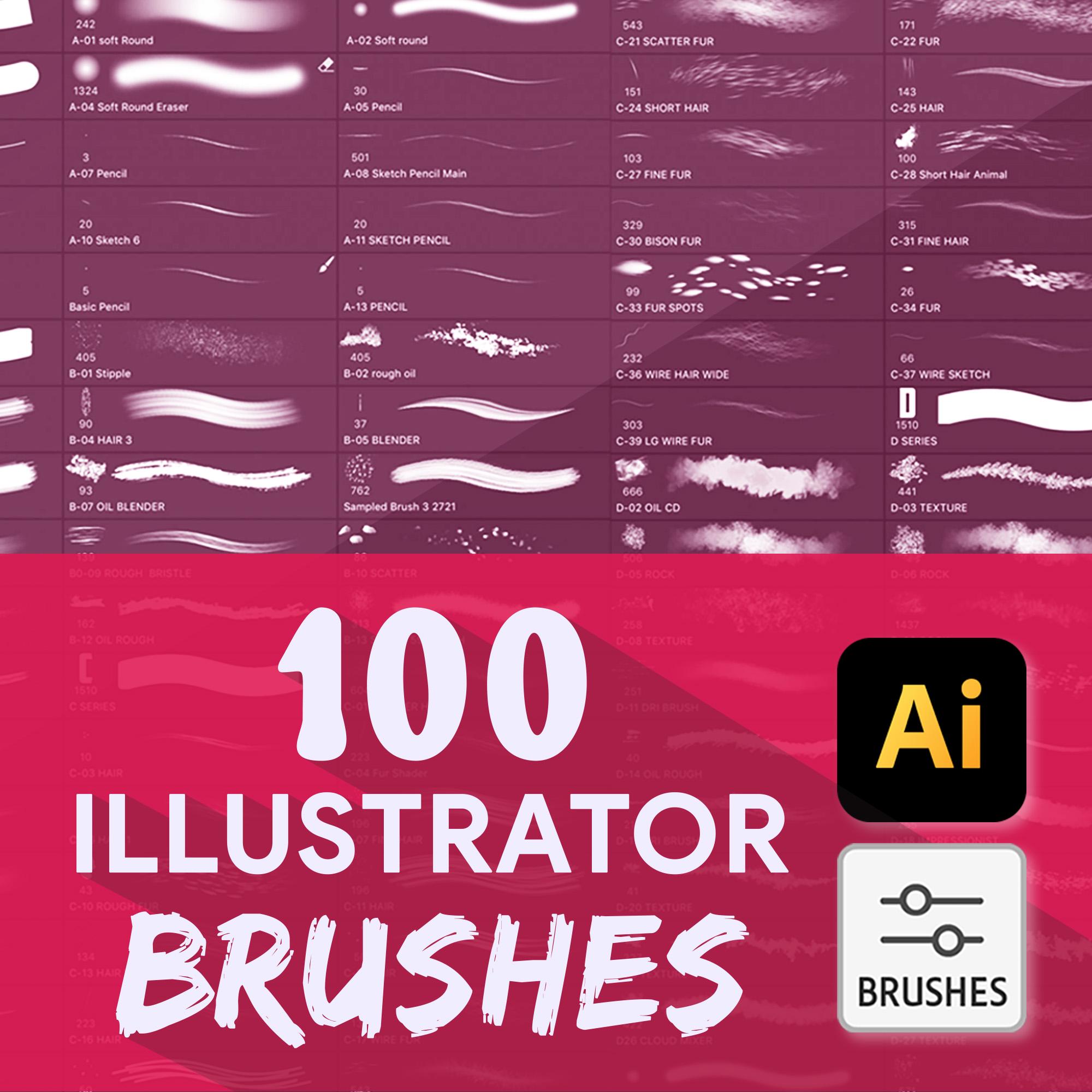 100 Illustrator Brush Pack | Hand Drawn, Chalk, Calligraphy, Ink ...