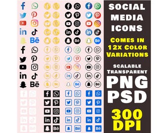 Conjunto de iconos para redes sociales / 12 variaciones gráficas (PSD y PNG)