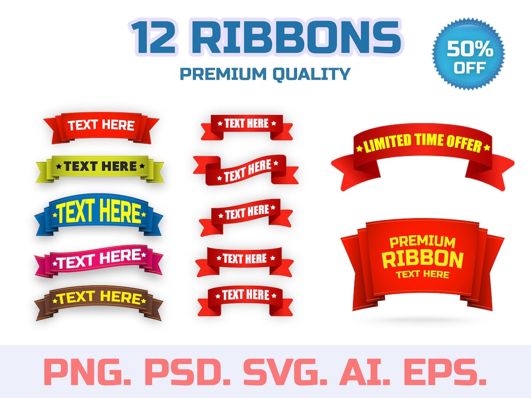 Digitel Ribbon Design 12 Ribbon Template Bundle | Digital Ribbons Clipart and Banner Design ...