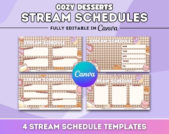 Twitch Stream Schedule Template Bundle | Vtuber Schedule Streaming Assets Stream Package Twitch Graphics Canva Template | Cozy Desserts