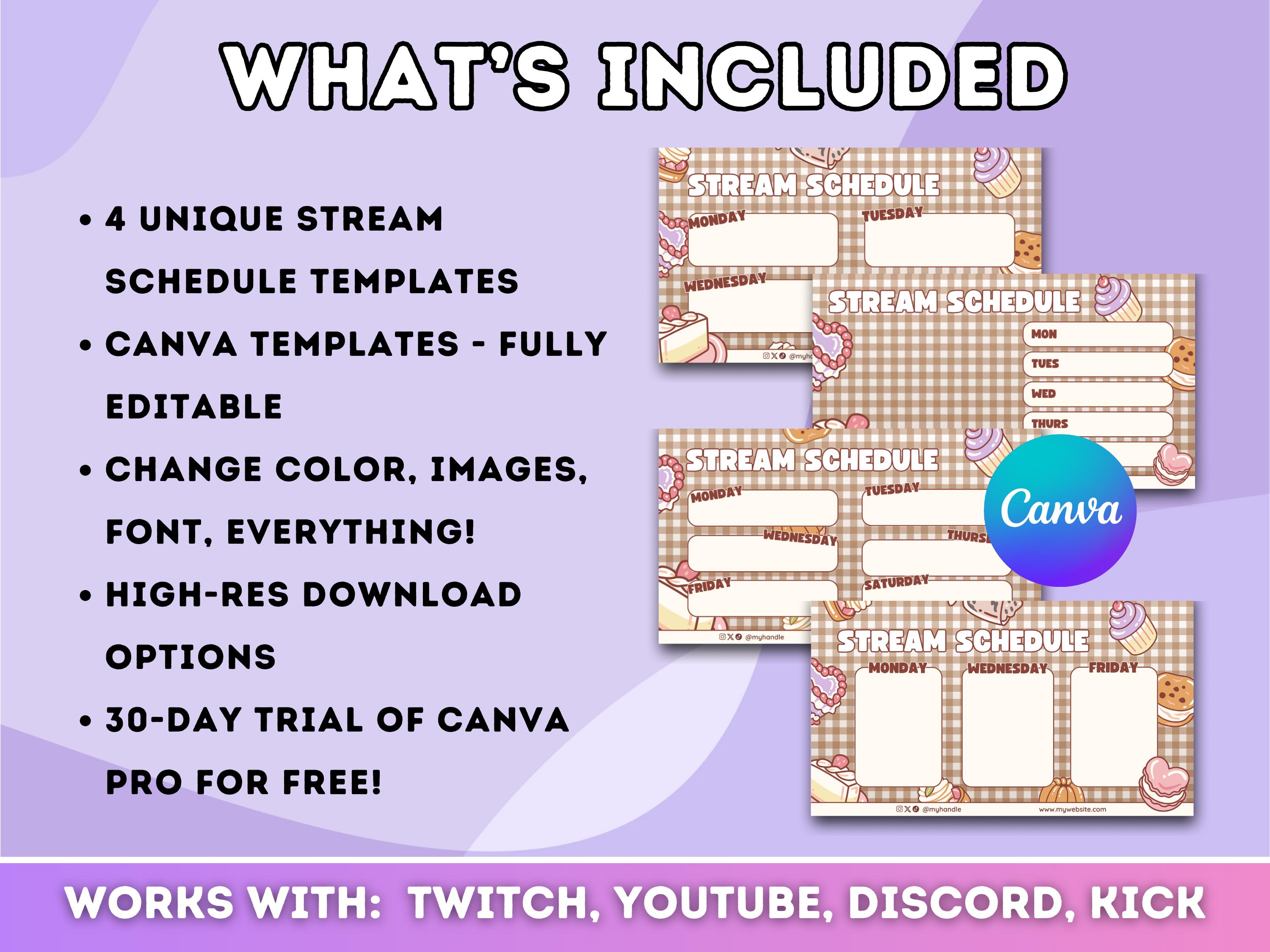 Twitch Stream Schedule Template Bundle | Vtuber Schedule Streaming ...